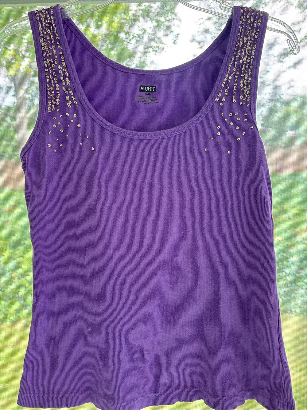Mixit Purple sequins Scoop Neck Tank Top